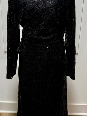 Boohoo Black Long Sleeve Sequin Evening Dress